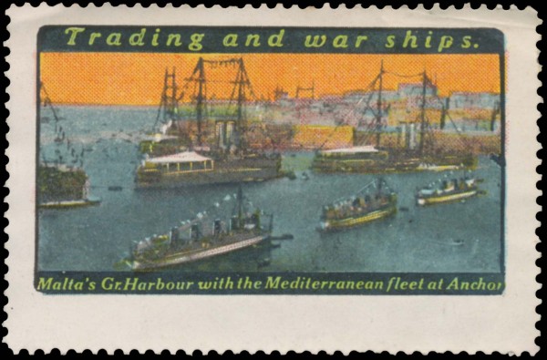 Maltas Gr. Harbour with the Mediterranean fleet at Anchor